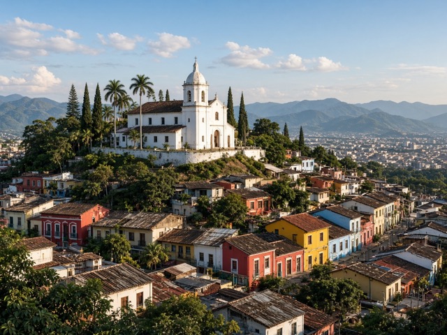 Iglesia y colina del barrio San Antonio en Cali